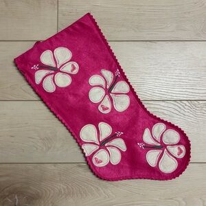 Roxy Hot Pink Christmas Holiday Stocking With White Hibiscus Flower Detail